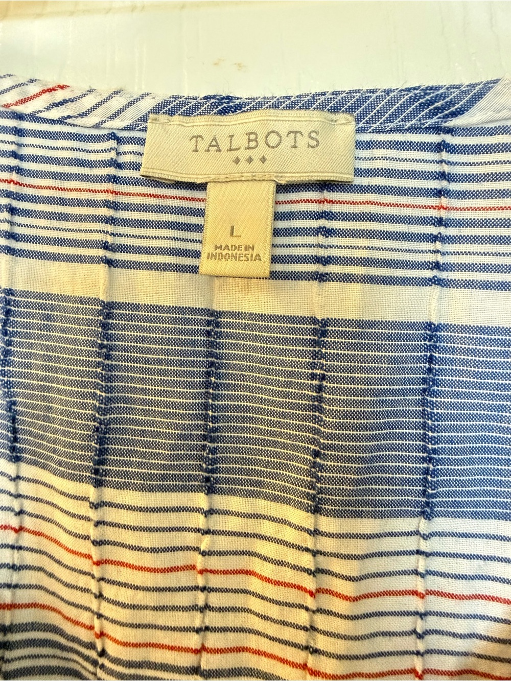 Talbots Blue and White Striped Sleeveless V-Neck Top Large 0036 - Picture 3 of 5